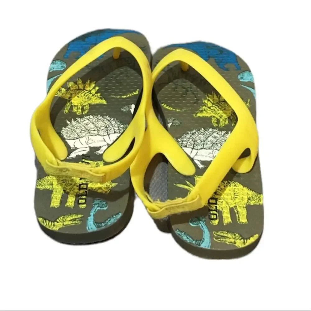 Old Navy Dino Sandals, Gray, Yellow, Kids Size 6